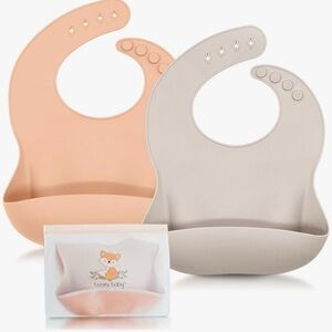 Silicone Baby Bibs Set - Peach and Gray